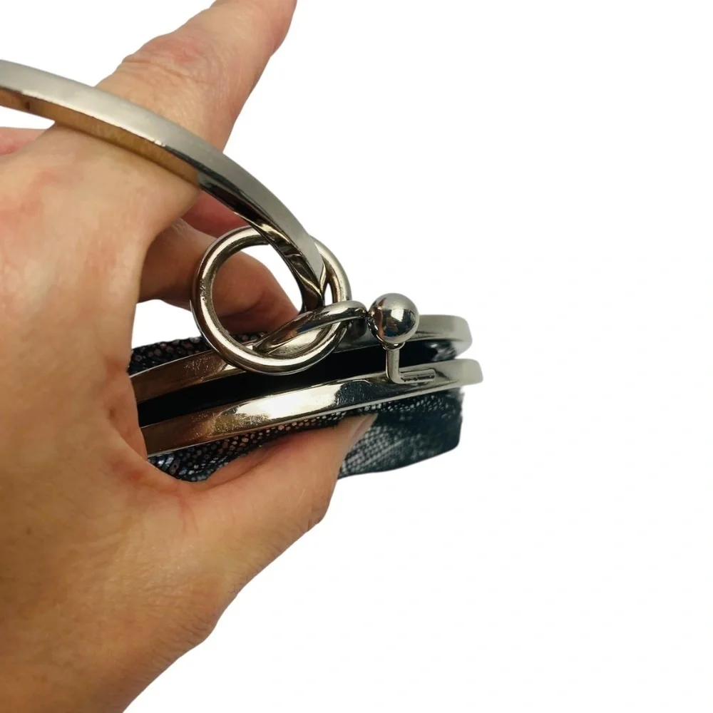 CMG Silver Ring Handle Fabric and Metal Bag In Silver